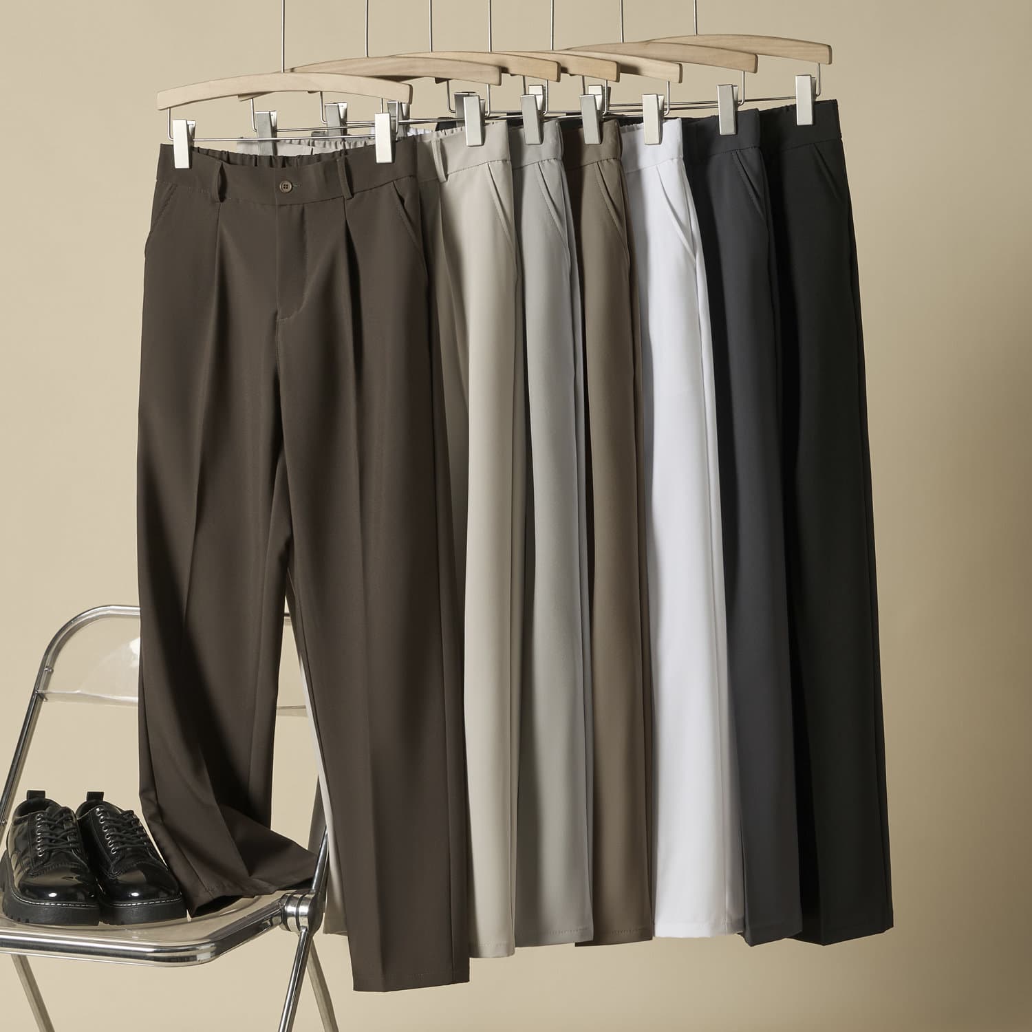 Men's Fleece Lined Drapey Straight Leg Suit Pants Plus Size Casual Wide Leg Trousers Solid Color Autumn Winter Loose Fitting