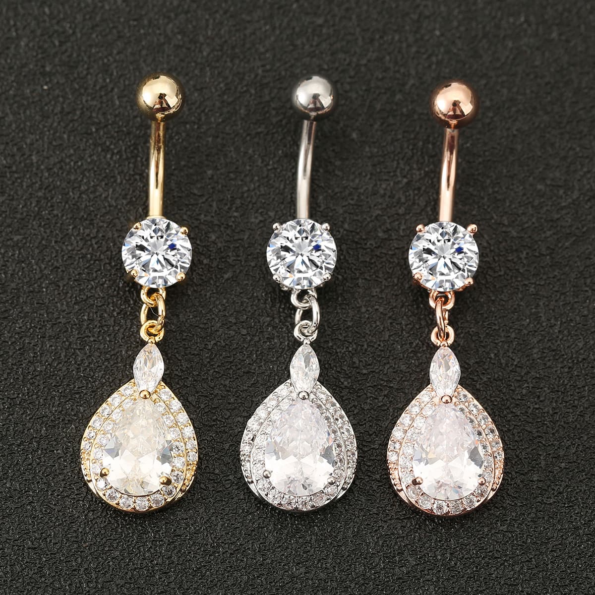 Zircon Water Drop Belly Ring - Elegant Body Piercing Jewelry