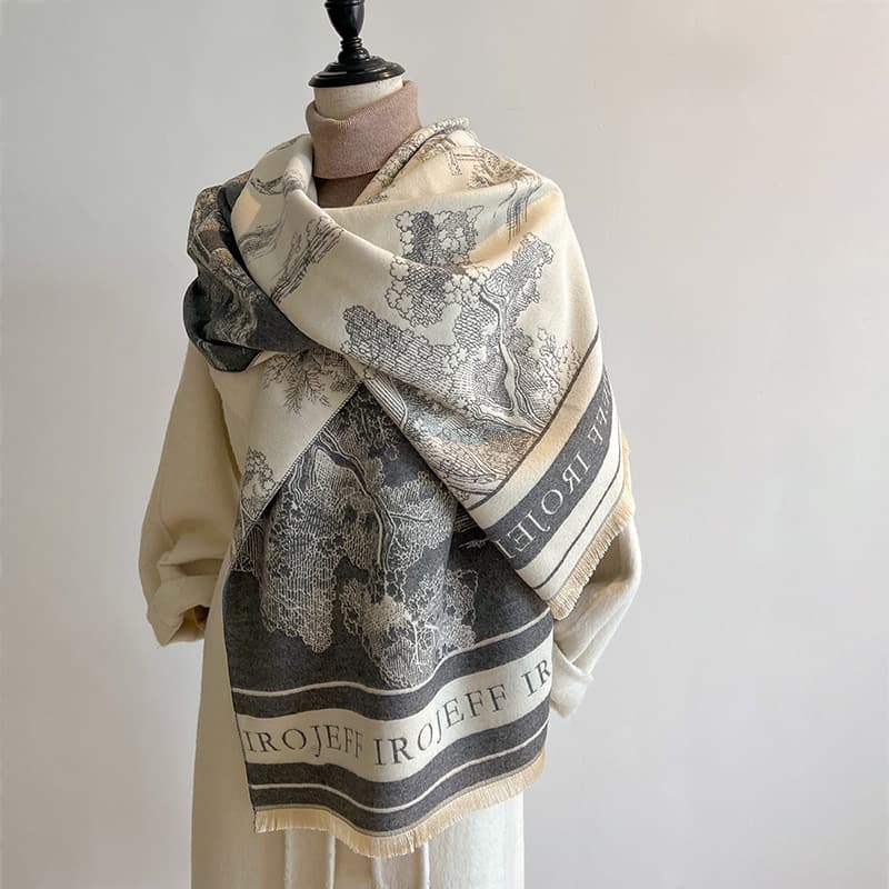 Landscape Painting Cashmere Scarf For Women's Office, Air-conditioned Room, Thick And Warm Long Trendy Scarf