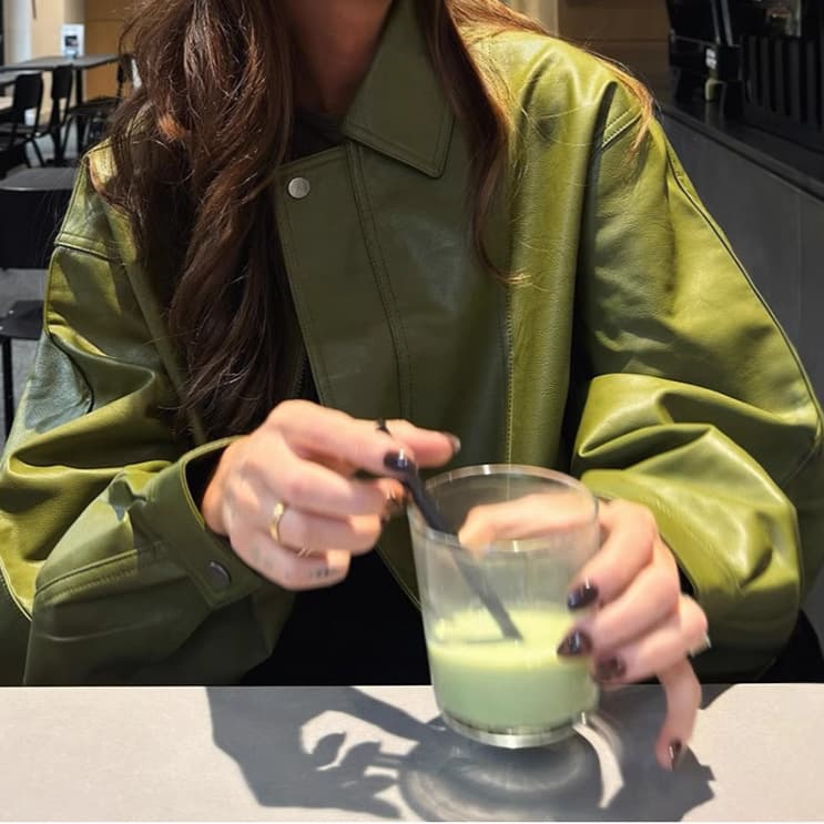 Vintage-Inspired Faux Leather Jacket With Notched Lapel – Oversized Fit, Olive & Brown, Modern Commuter Style