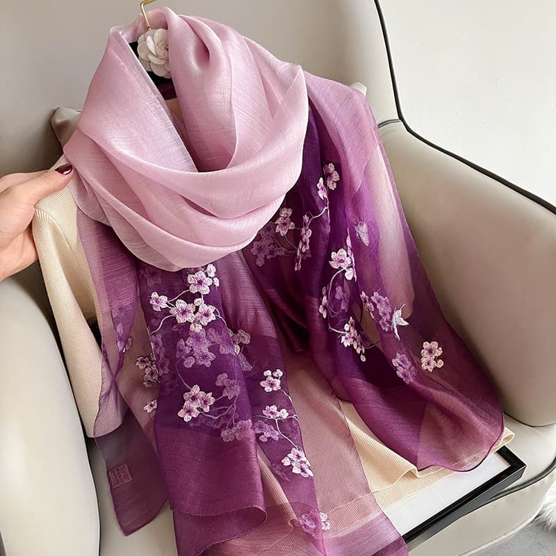 Hangzhou Gradient Silk Wool Scarf Women's Spring and Autumn Embroidery Retro Cheongsam Shawl Court Style Embroidered Silk Scarf