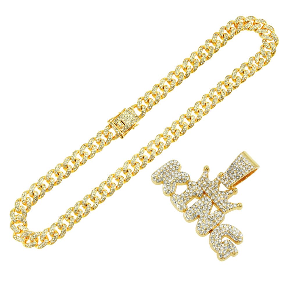 Hip hop cool glossy king letter pendant necklace necklace Men's trendy cool Cuban chain accessories
