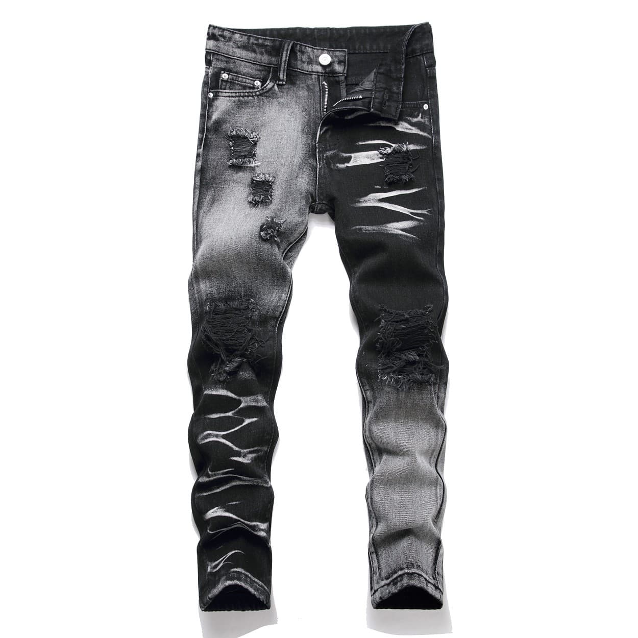 Mother & Kids High Street Children's Clothing Elastic Black Straight Leg Ripped Denim Trousers