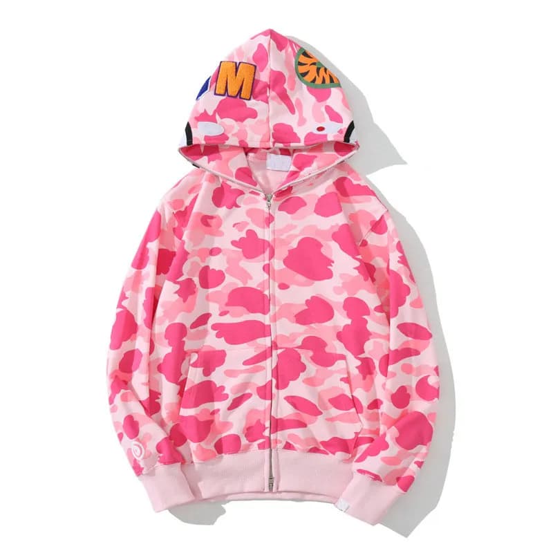 Sweat à capuche zippé en forme de requin pour homme et femme, veste camouflage tendance, sweat à capuche, polaire technique