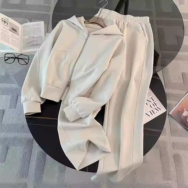 Women's Casual Sportswear Set - Zip-Up Hoodie & Wide-Leg Pants Outfit For Petite, Plus Size & Tall (Anti-Pilling Fabric, Lightweight, Stretchy)