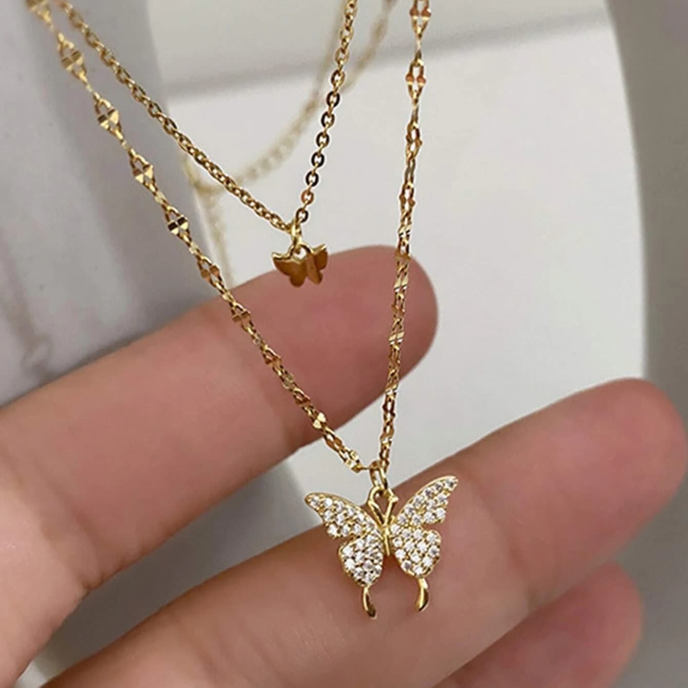 Butterfly Necklace double layer butterfly pendant necklace female internet celebrity design ins style clavicle chain