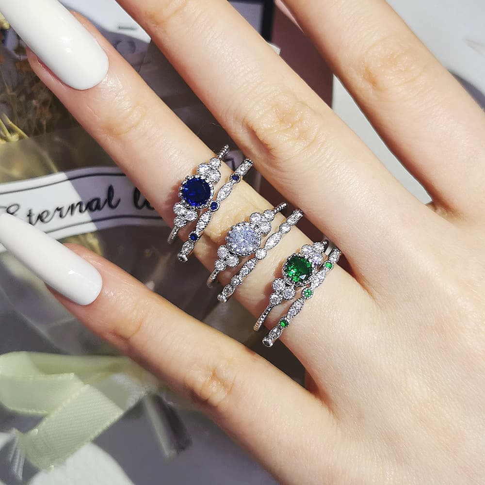 Zircon women's ring copper plated with green and blue combination ring weighing Jin r5721