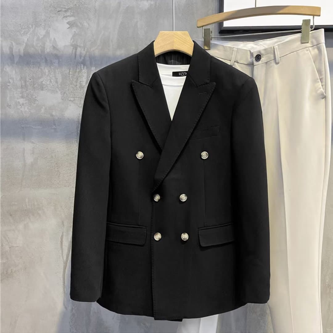 New autumn style slim fit men wearing double breasted suit jacket, casual youth suit, trendy single western-style men