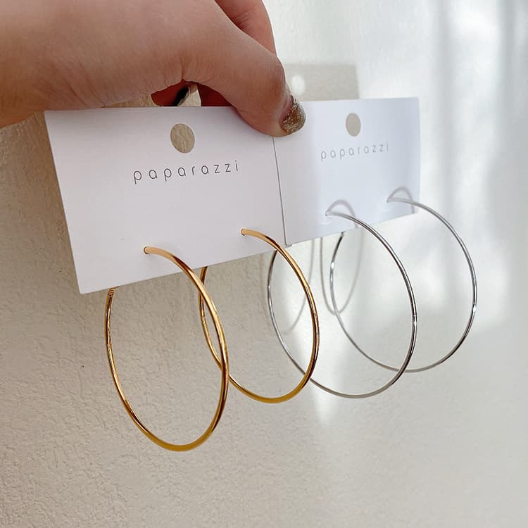 S925 Silver Needle Circle Retro Exaggerated Ring Earrings Large Ear Ring Metal Thin Earrings Large Circle Women