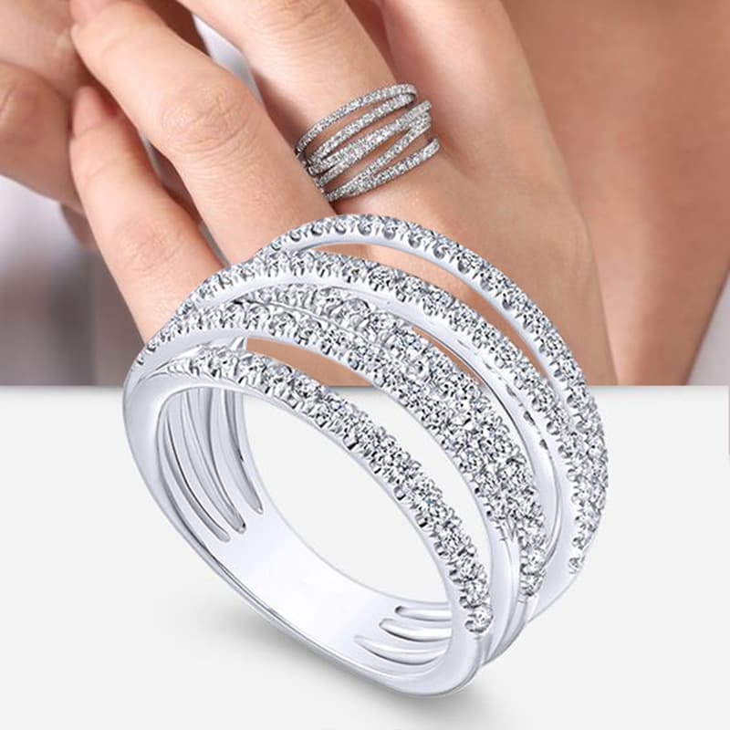 Cao Shi's Hip-hop Style Universal Ring , Geometric Lines Wrapped Ring, Irregular Multi-layer Bracelet For Women