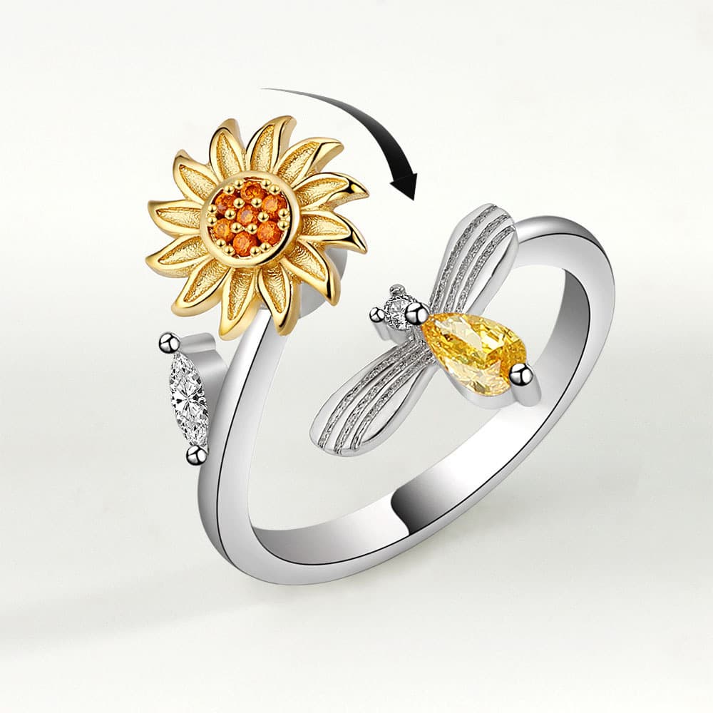 New Fashion Versatile and Minimalist Sunflower Rotating Ring for Women to Relieve Anxiety and Relieve Stress Sunflower Opening Ring