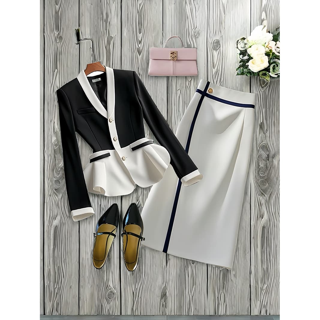Women's Clothing Unique Temperament Suit Jacket Simple Lines Decorative Skirt