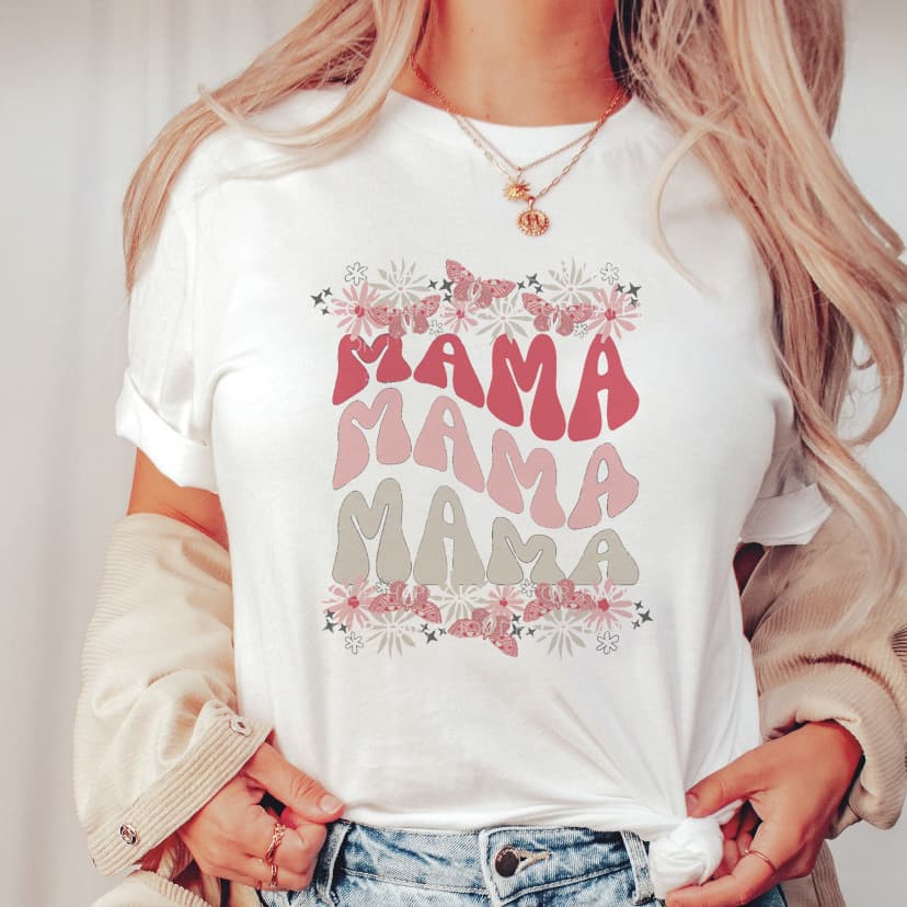 Women's trend mama Mother's Day pattern print round neck short-sleeved T-shirt women's top