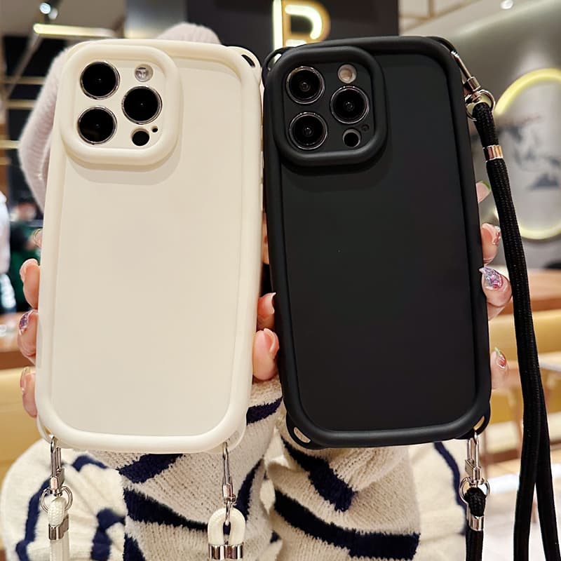 Crossbody Lanyard Case For iphone 15 14 13 12 11 Pro Max XS X XR 8 7 Plus SE 2 3 Shockproof Solid Color Silicone Soft