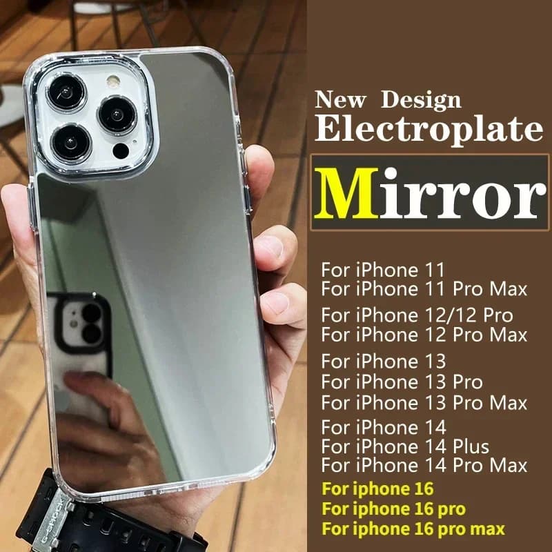 Plating Sier Cosmetic Mirror Soft Silicone Case For Iphone 16 15 Pro Max 13 12 11 XR 7 8 14 Plus XS Shockproof Cover