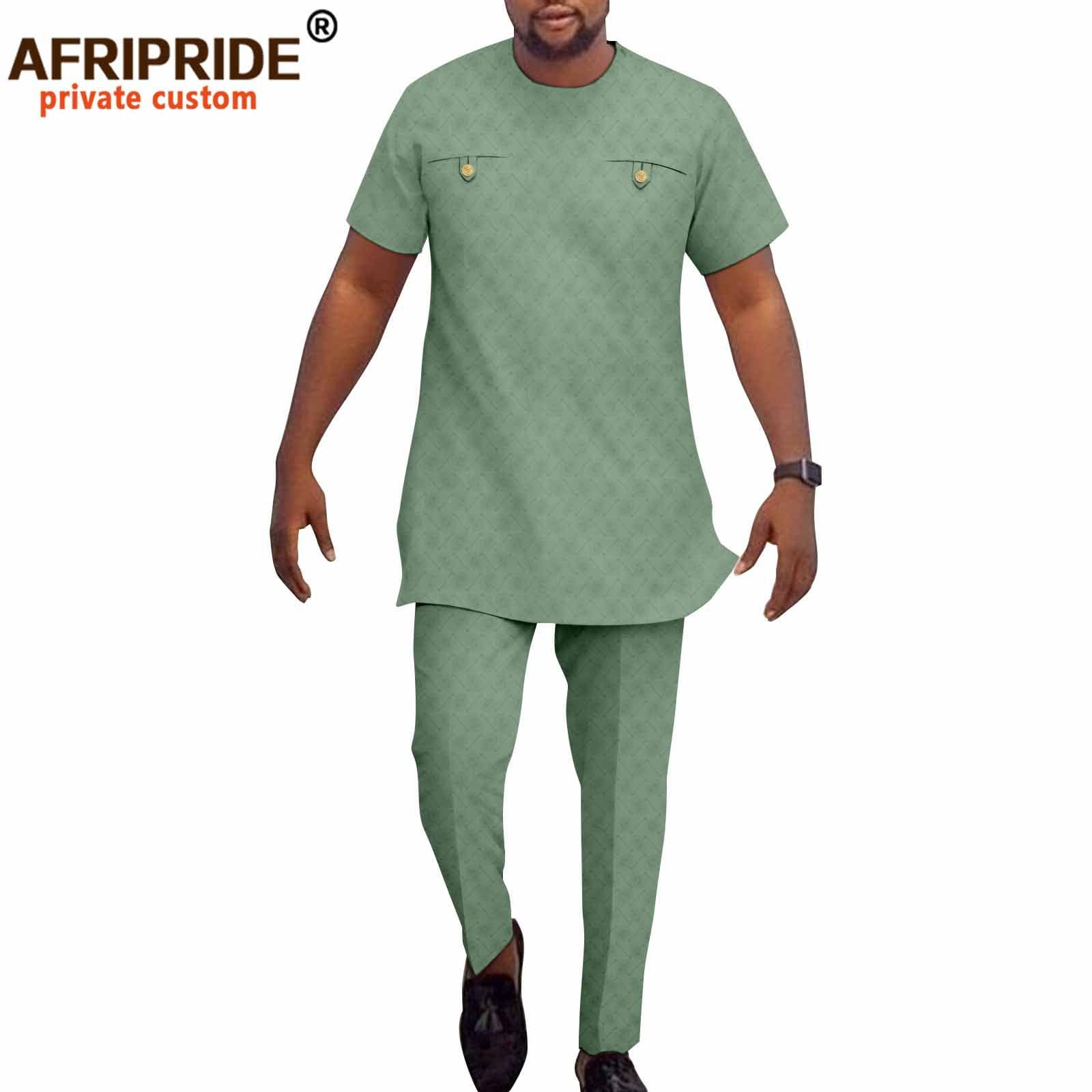 Men's Casual Cotton Short Sleeve Set Africa Print Two-Piece Clothing Polyester Muslim Sets