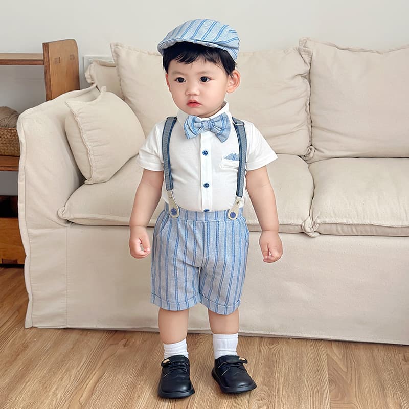 2025 European American Style Short-sleeved Romper With Shorts And Hood, Three-piece Children's Clothing Set, Baby Summer
