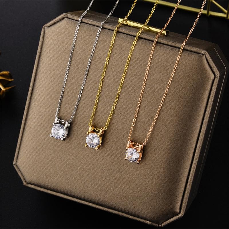 Stainless Steel Classic Zircon Pendant Necklaces For Women Fashion Romantic Wedding Jewelry