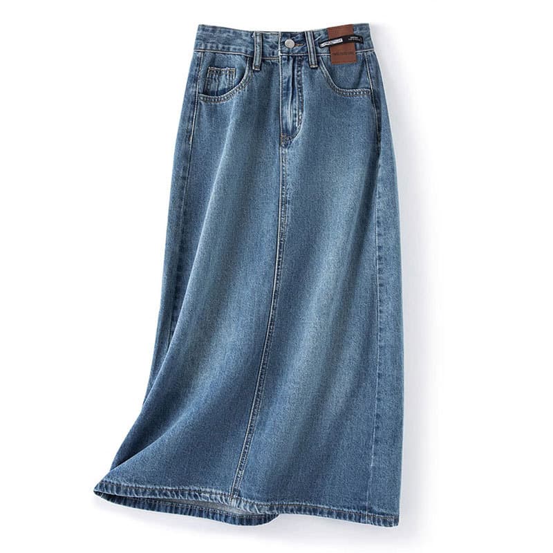 Women's Clothing Retro Back Slit Skirt For Women Design Leather Brand High Waist A Line Medium Long Straight Tube Meat Covering Hip Denim Skirt
