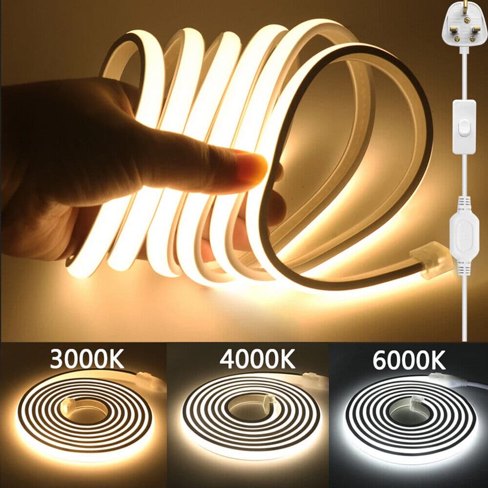 High Density 220V Neon COB LED Strip Light IP67 Flexible Tape Cabinet Kitchen