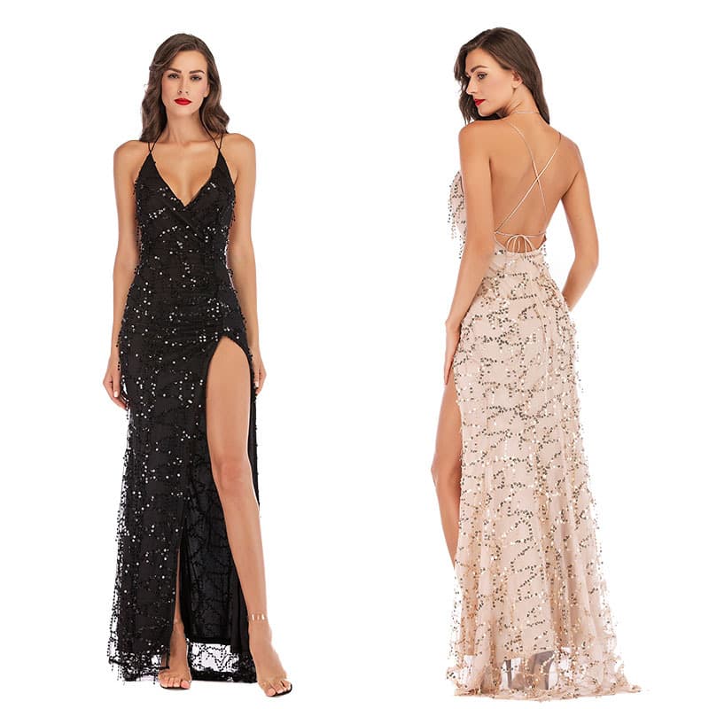 Women's Clothing Sequin Dress Tassel High-cut Suspender Dress