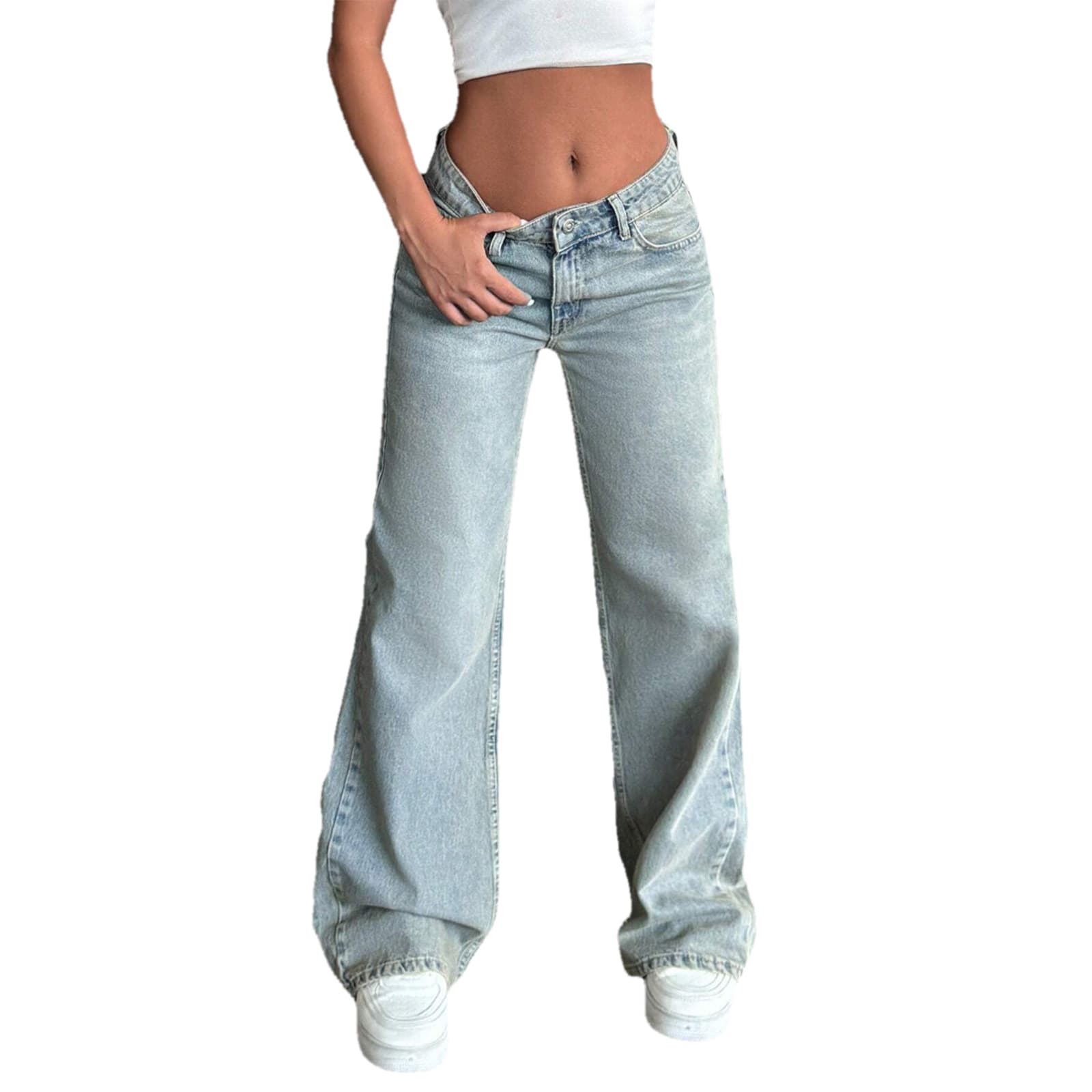 Low-Rise Flared Jeans For Women - Stretchy Wide Leg Denim Pants With High Elasticity (Light Blue)
