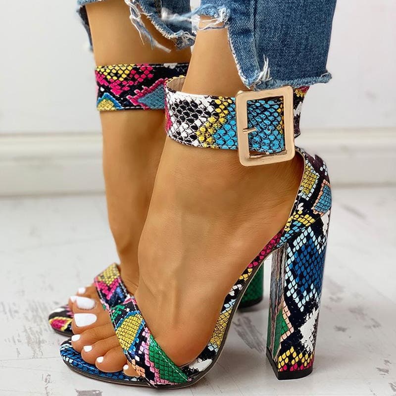Women's Chunky Heel Pumps belt buckle snake pattern thick heel sandals women's large size 40 43sandals