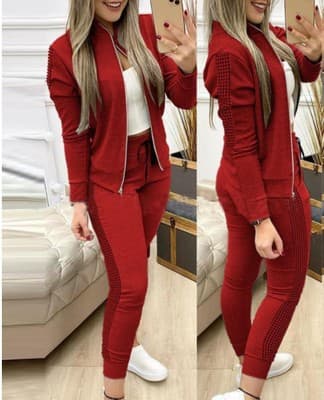 Women'S autumn and winter new long sports and leisure zipper stitching plaid suit for women