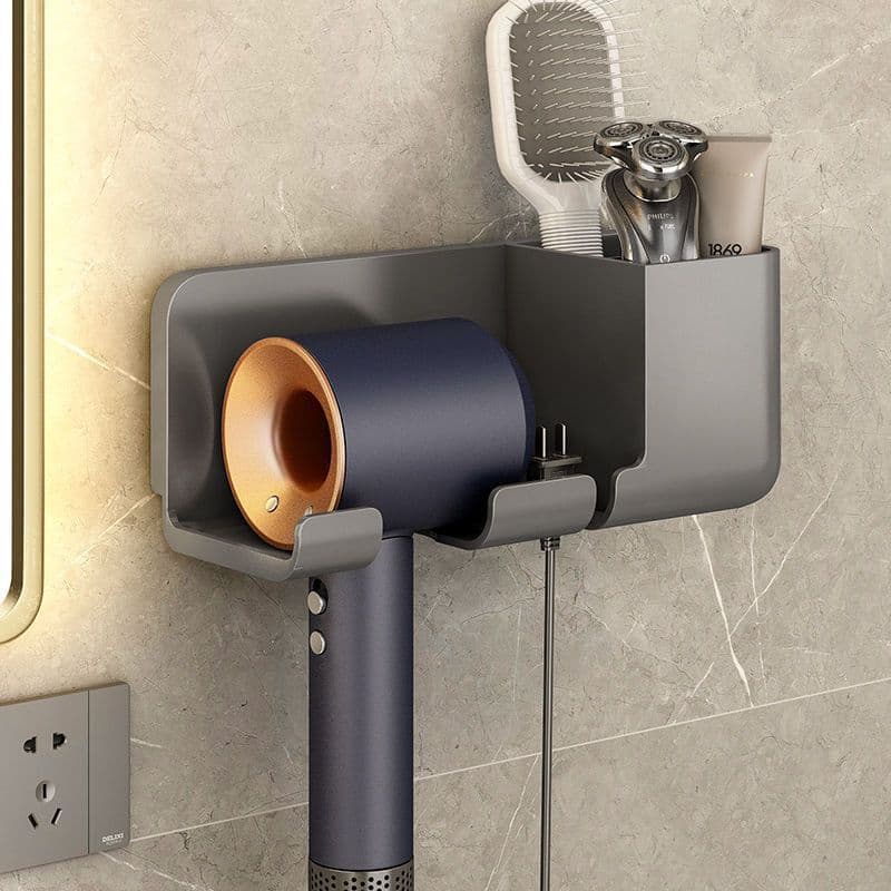 Family Organizer No Drill Hair Dryer Holder For Bathroom Wall Mounted Rack With Hook Storage Shelf Universal Fit For All Hair Dryers