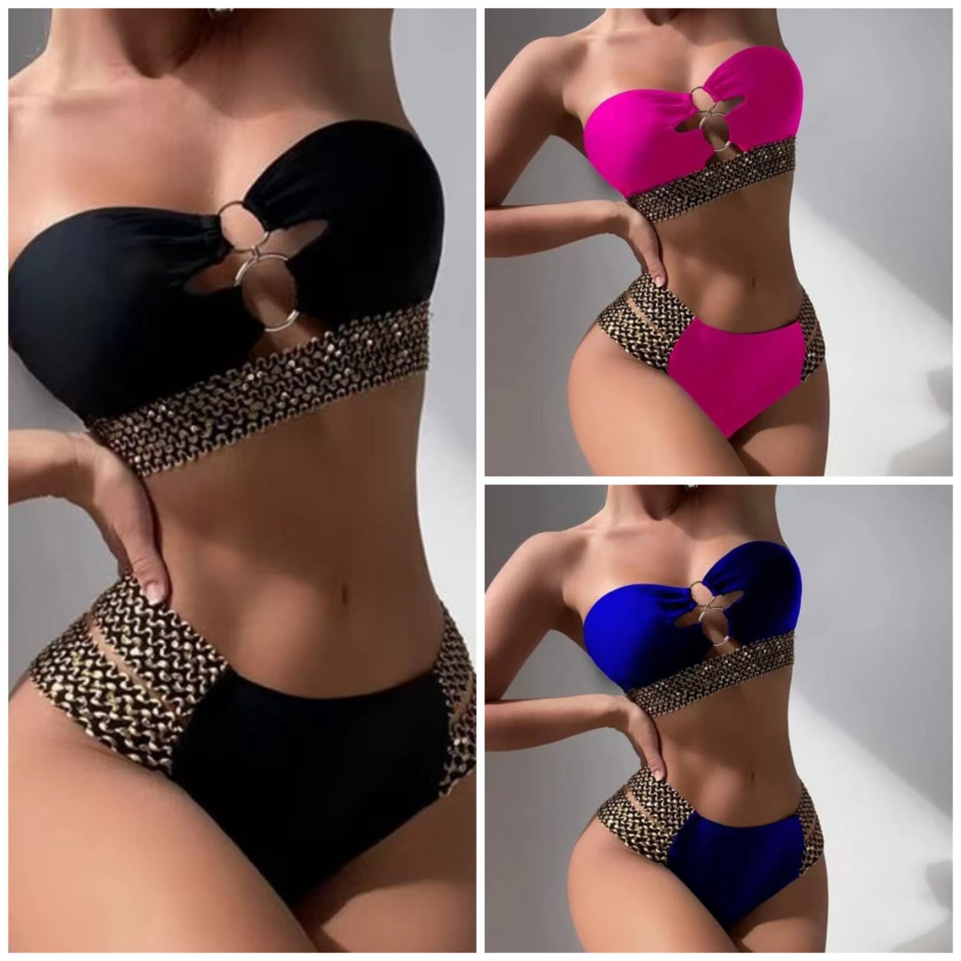 Women's Sexy Solid Color High Waist Split Bikini Women's Swimsuit