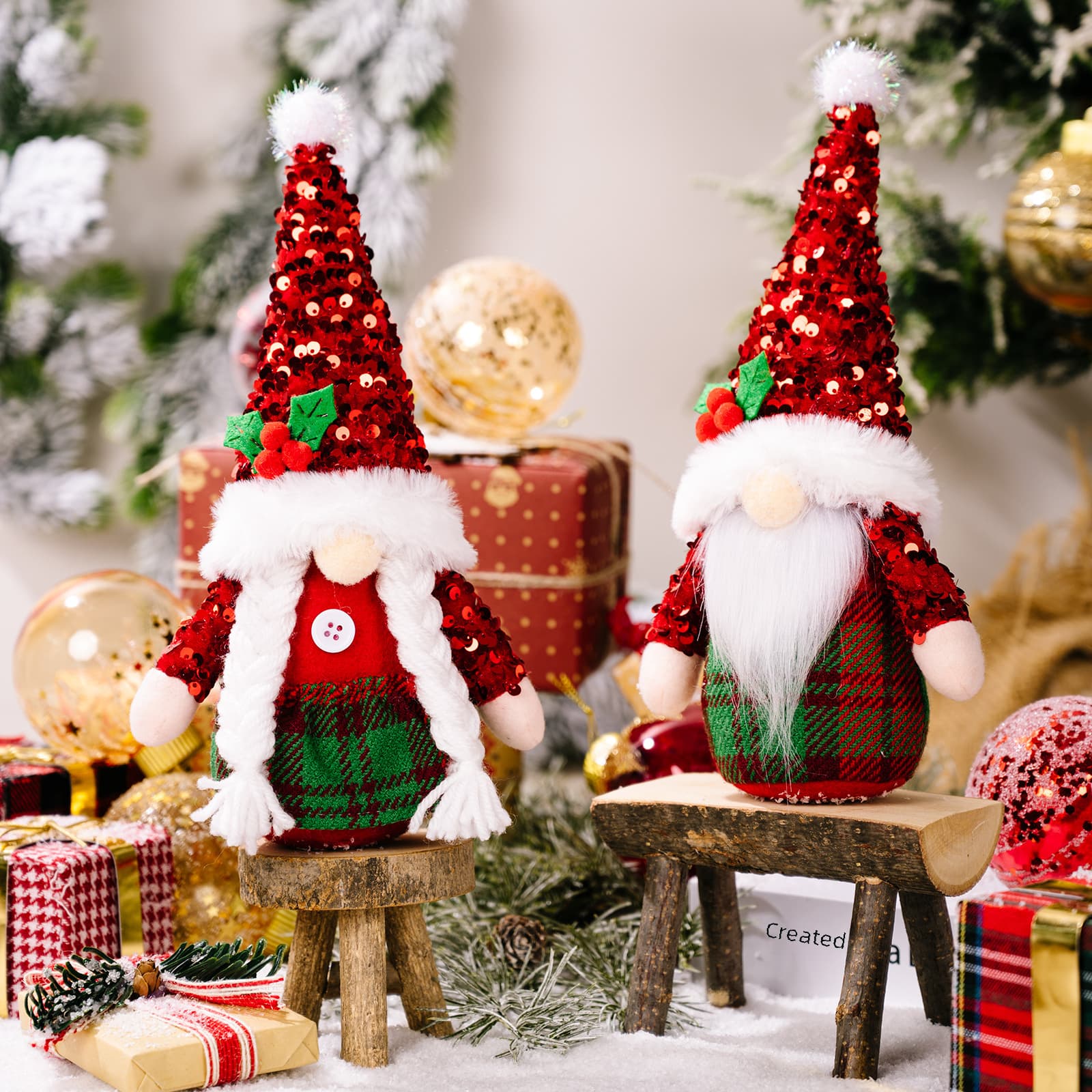Christmas Decorations Sequin Cap Faceless Doll Rudolph Doll Christmas Gnome Ornaments