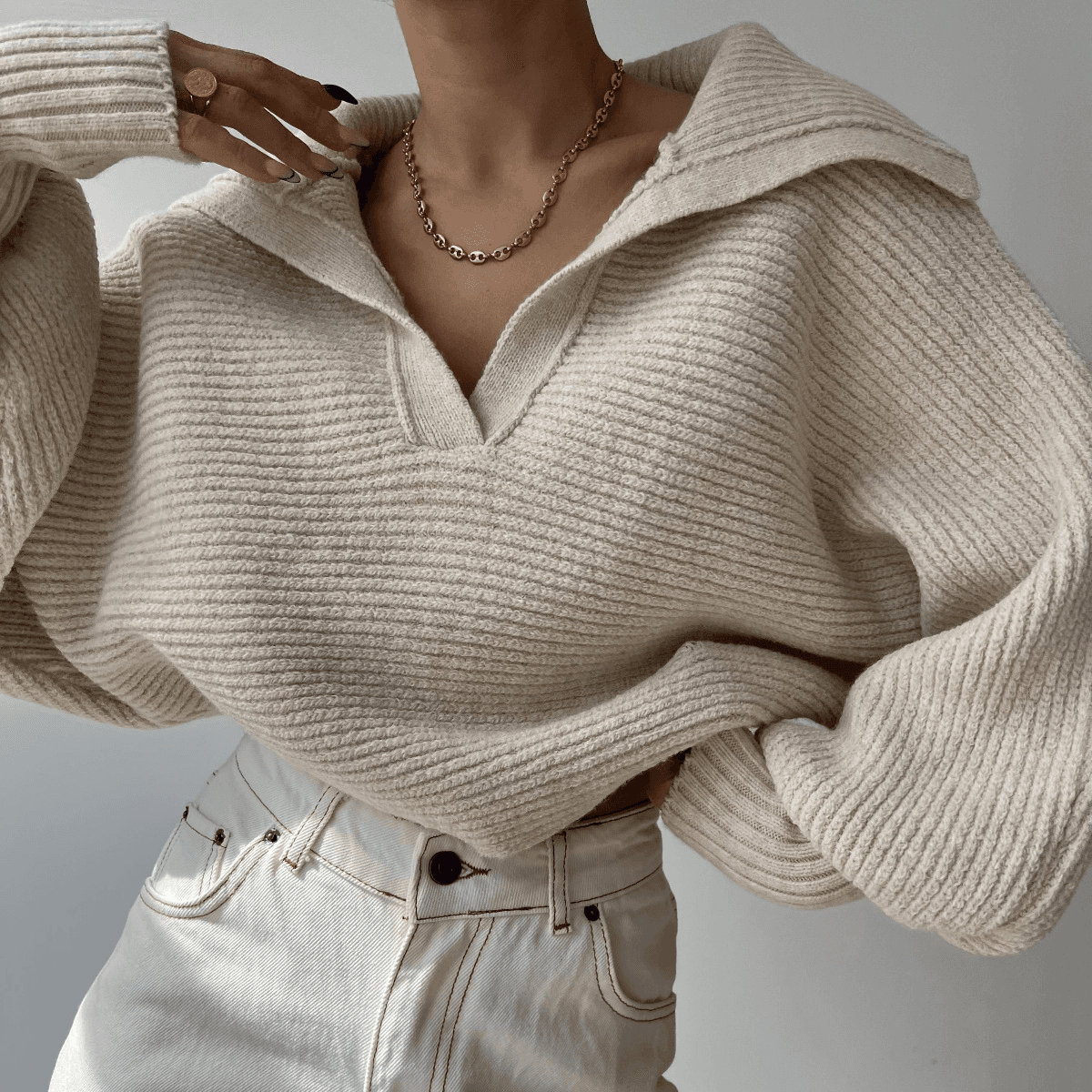 Women's Clothing Autumn and Winter New Knitted Sweaters Knitted Sweaters Lapel Pullover Tops
