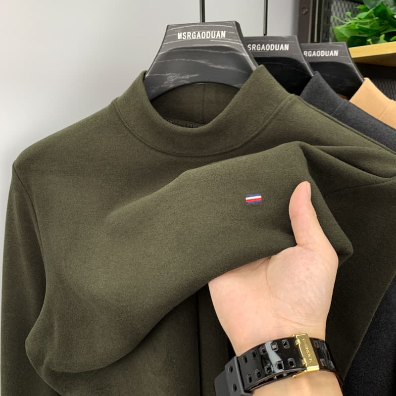 Men's Clothing Half High Collar Double Sided Velvet Bottoming Shirt Thick Warm Inner Wear Sweater Men's Long Sleeved T