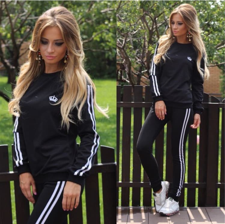 Women's sexy ladies casual long sleeve trousers sports two-piece set