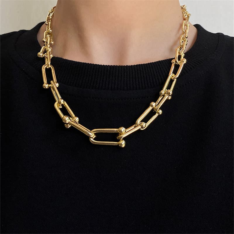 Gold-plated alloy necklace, personalized horseshoe shaped U-shaped handmade jewelry, sweater chain, trendy