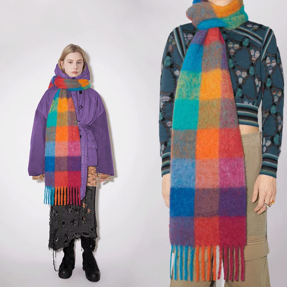 Women's Scarves Plaid Scarf New Stitching Cashmere-like Mahaired Women Warm Shawl