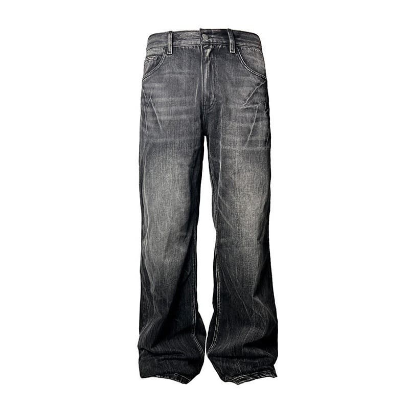 New Fashion Men's Clothing Retro Dark Blue Lightning Cracked Jeans For Men Women Loose Wide Leg Pants Washed Straight Flared Pants