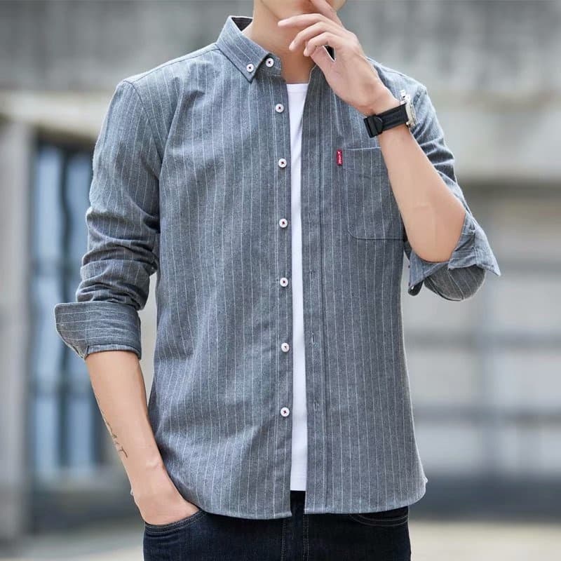 Nordmann Casual Striped Long Sleeve New Summer Trendy Handsome Shirt Men's Top