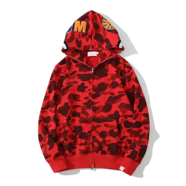 Sweat à capuche de créateur pour homme, fermeture éclair complète, motif requin, pour femme, veste camouflage noire, sweat à capuche bleu, sweat