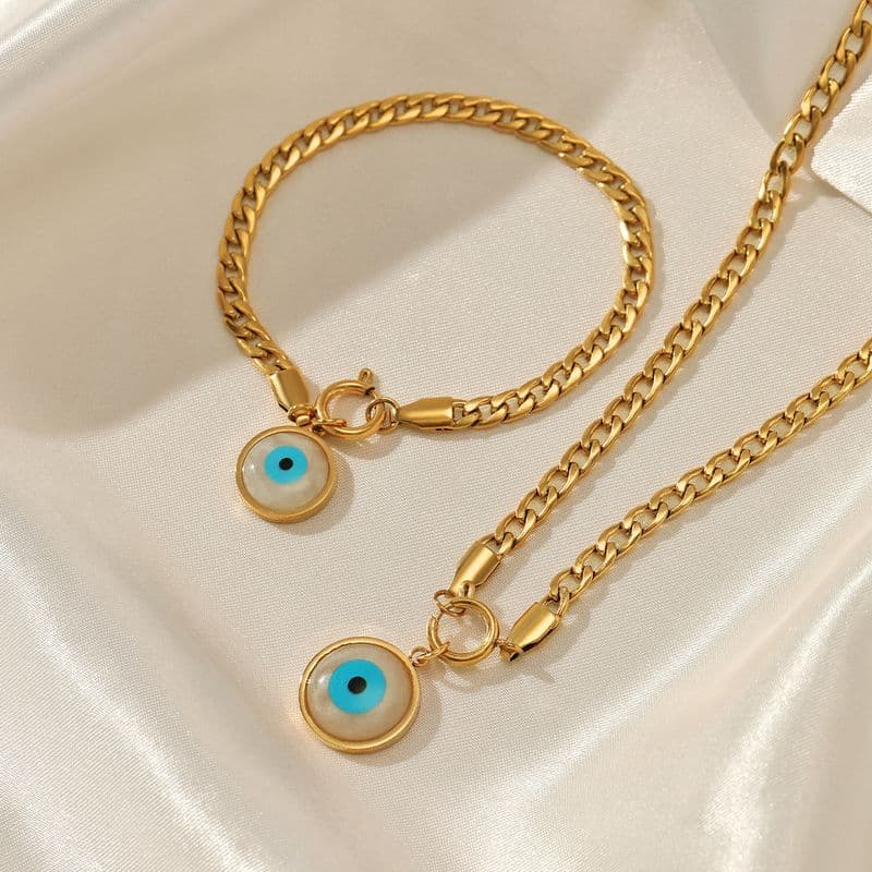 Blue Simple Oil Drop Gold Plated Stainless Steel Jewelry Necklace