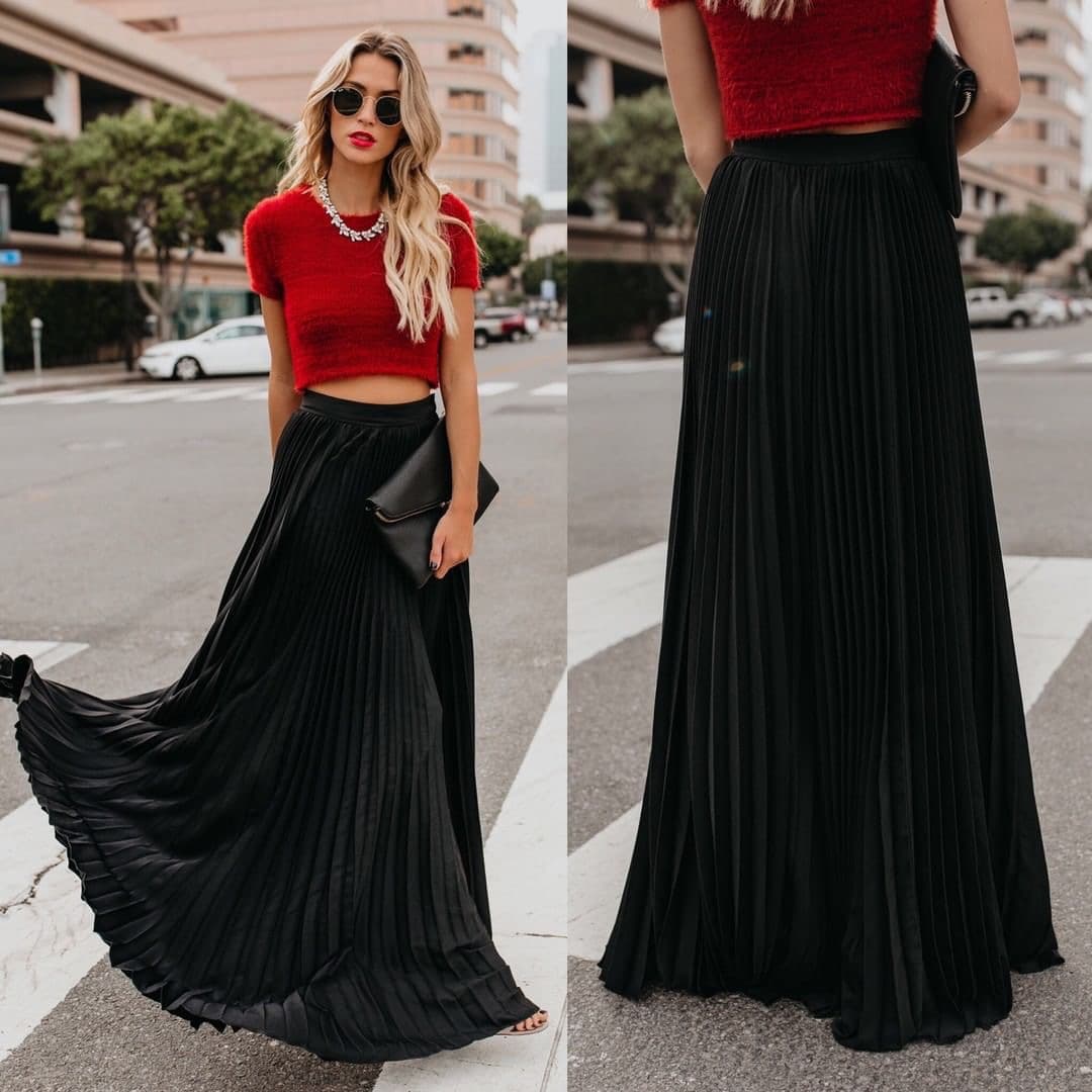 Women's High Waist Pleated Half Skirt