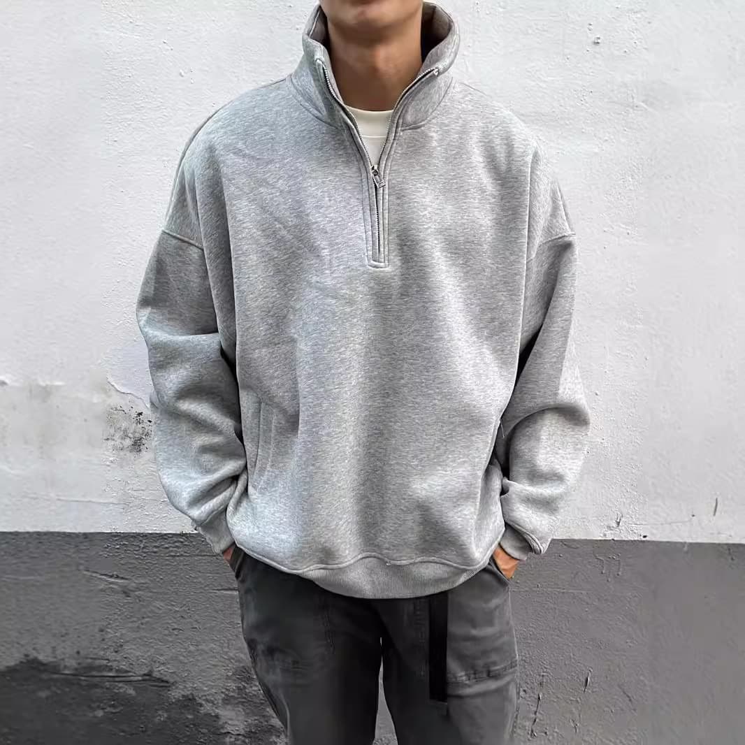 Men's Clothing Half Zip Round Neck Sweatshirt Loose Heavy Stand Collar Long Sleeve Couple Jacket Trend