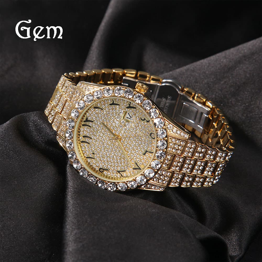 Classic Diamond Quartz Watch - Unisex Fashion Timepiece With Floral Numerals & Oversized Dial