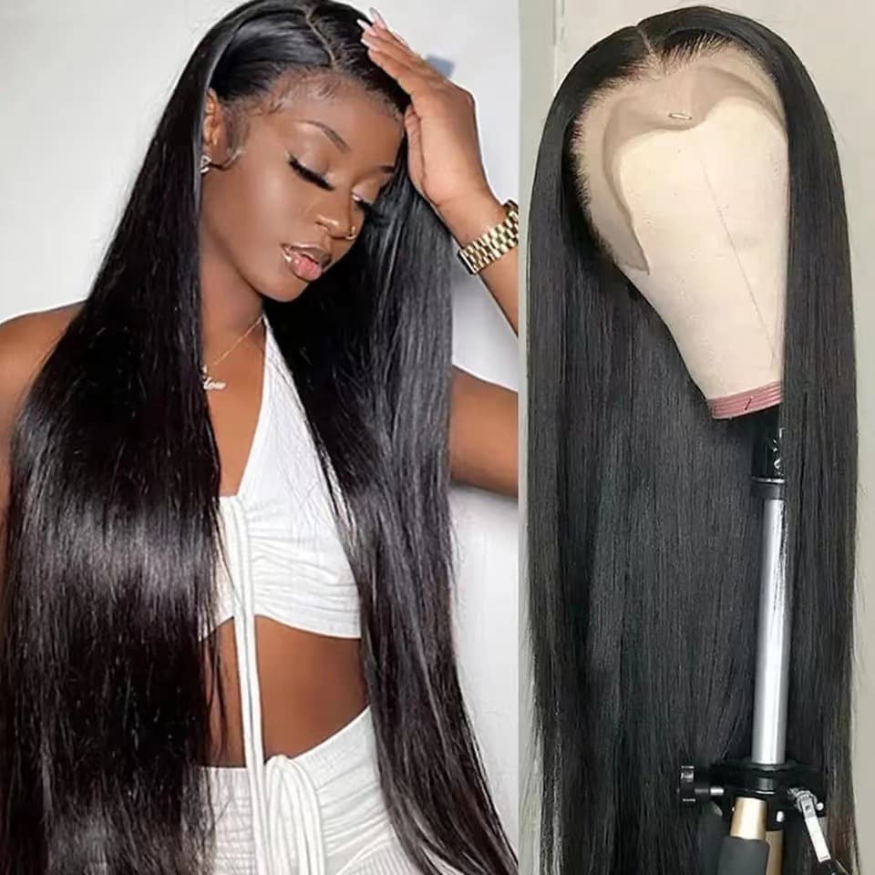 Front lace wig headgear Human hair hot sale ladies long straight hair lace wig set spot wig