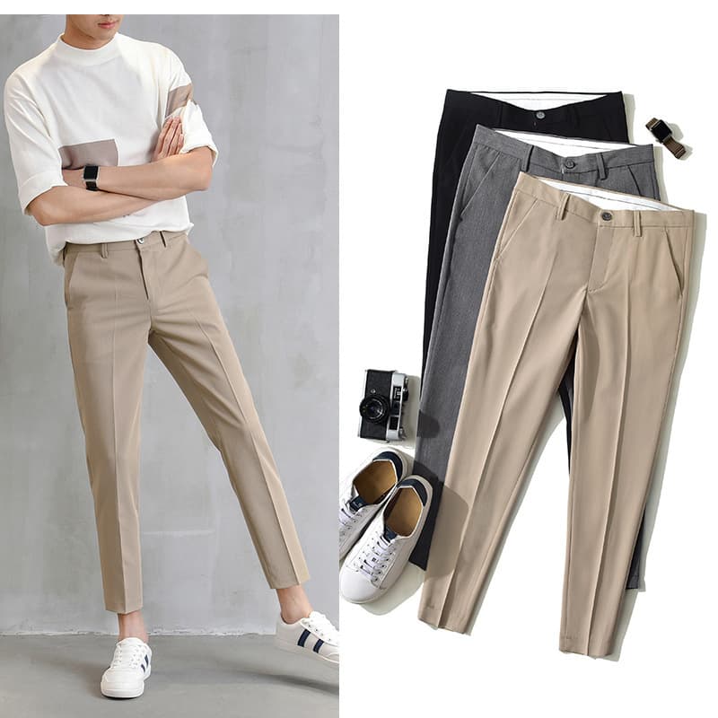 Men's Slim Fit Stretch Dress Pants – Tapered Ankle-Length Trousers For Business Casual (Black/Gray/Khaki, 28-34, Wrinkle-Resistant & Lightweight)