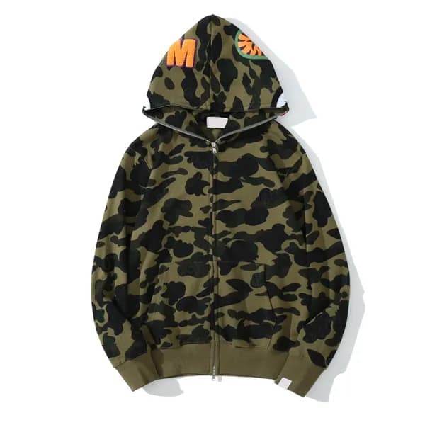 Sweat à capuche de créateur pour homme, fermeture éclair complète, motif requin, pour femme, veste camouflage noire, sweat à capuche bleu, sweat