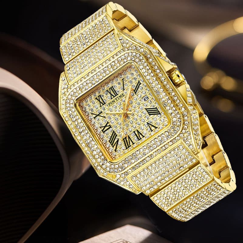 2023 New Hot Selling Watch Men's Quartz Watch Square Diamond Calendar Watch Men's Popular Style Quartz Men's Watch