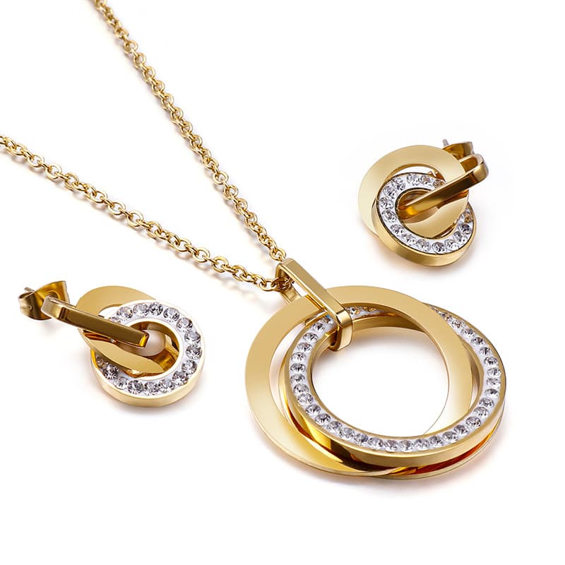 Women's Jewelry Set Stainless Steel Jewelry Double Ring Interlocking Diamond Jewelry