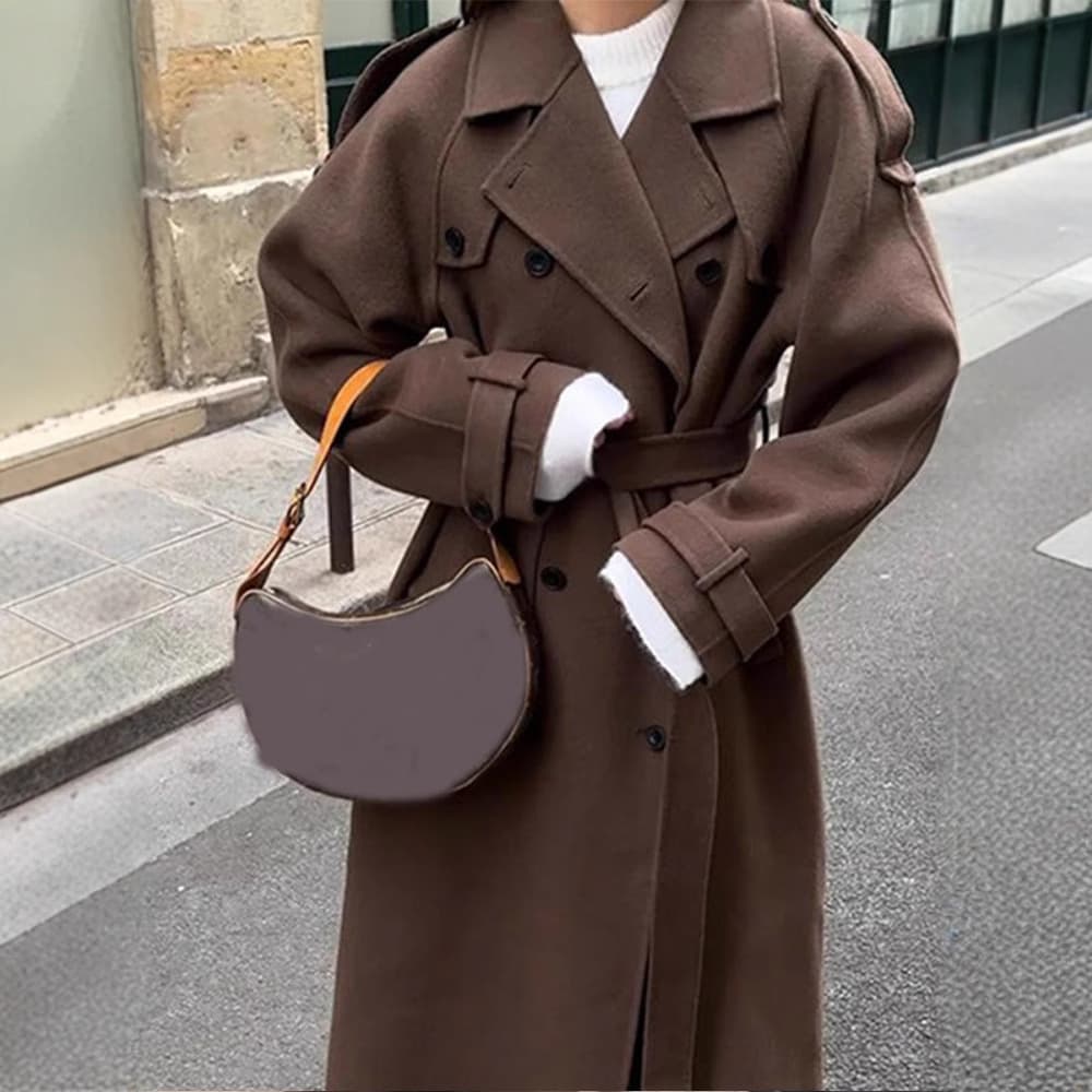 Women's Clothing Solid Color Lapel Long Sleeve Long Coat Temperament Commuting Woolen Retro Coat