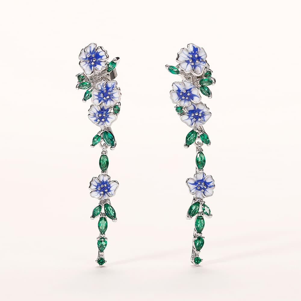 Cao Shi's Natural Long Earrings, Feminine Style, Summer Oil Dropping Flowers, Zircon Earrings, Elegant Accessories